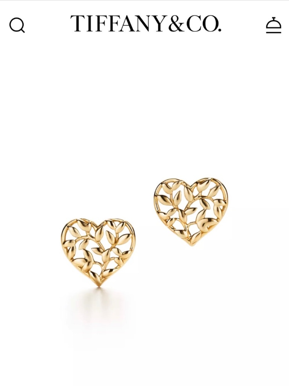 Authentic Tiffany & Co. Olive Leaf Heart Earrings – 18K Yellow Gold